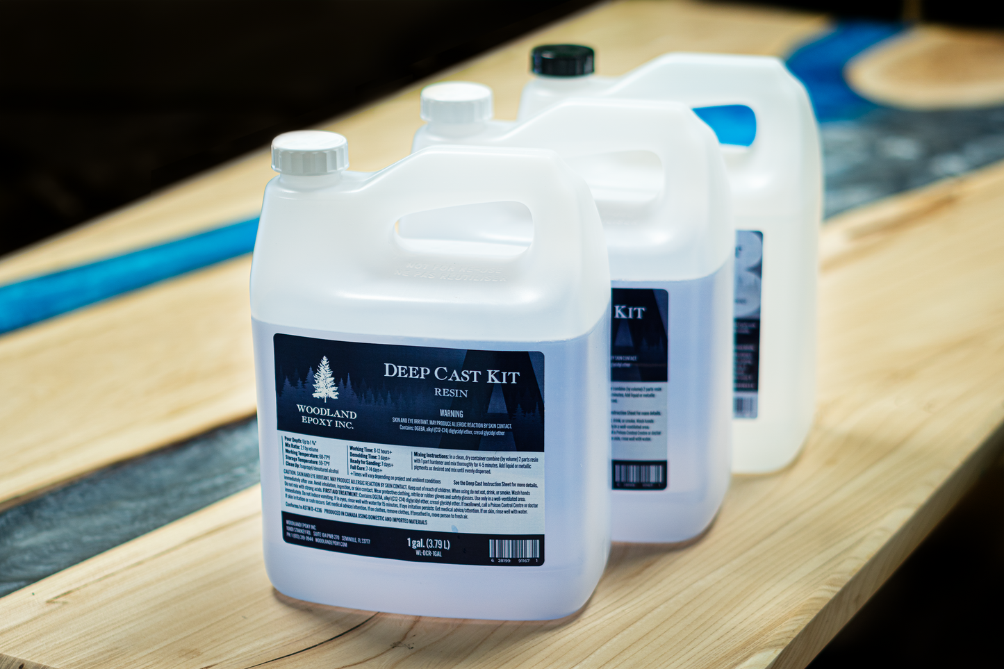 Premium deep cast epoxy resin kit by Woodland Epoxy for river tables, casting, and resin art projects – crystal-clear, durable finish